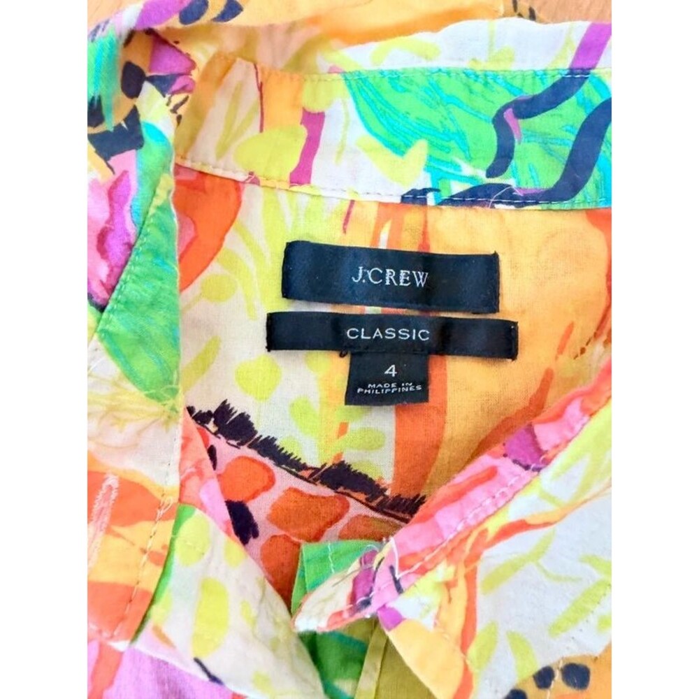 J.Crew Safari Animal Print Button Shirt Colorful Cotton Size 4 - Picture 2 of 4